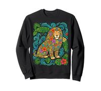 Colorful Tropical Lion Feline Animal Summer Vibes Floral Sweatshirt