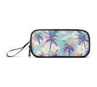 Colorful Tropical Palm Nylon Large Pencil Bag High Capacity Pencil Case Organizer Stationery Bag for Middle School Women