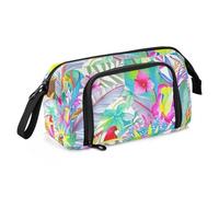 Colorful Tropical Parrot Flowers Pencil Bags Large Capacity Pencil Pen Case Cosmetic Makeup with Handle for Teens School Must Haves lindo estuche para lapices