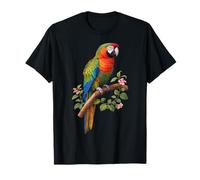 Colorful Tropical Parrot with Floral Branch Design T-Shirt