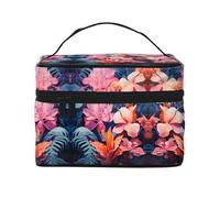 Colorful Tropical Plant Leaves Portable Travel Makeup Bag (9x6.5x6.2 Inch), Large Capacity Makeup Bag for Women, Large Makeup Bag Storage Bag for Girls, Black, One Size