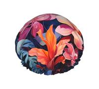 Colorful Tropical Plant Leaves Printed shower cap, reusable, specially designed for women's long hair, double-layer structure, suitable for bathing.