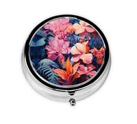 Colorful Tropical Plant Leaves Take-Along Pill Box, Portable Round Pill Box, fits in Your Purse Pocket Lightweight 3 Compartment Pill Box,