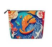 Colorful Tropical Sea Fish Print Cosmetic Bag for Women,Faux Linen Makeup Bag Large Capacity,Perfect for Travel Daily Use