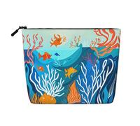 Colorful Tropical Sea Fishes Print Cosmetic Bag for Women,Faux Linen Makeup Bag Large Capacity,Perfect for Travel Daily Use