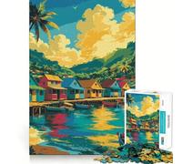 Colorful Tropical Village by The Water 1000 Piece Puzzle For Teenagers DIY Fun, Pastime Game, Pattern Build, Classic Xmas Gift (38x52cm)
