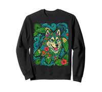 Colorful Tropical Wolf Hawaiian Floral Animal Summer Vibes Sweatshirt