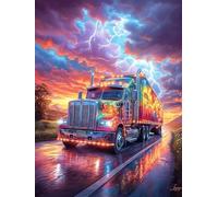Colorful Truck Driving on A Highway at Night 300 Pc Classic Jigsaw Puzzle Scenery Science Fiction Puzzle for Adults Hard Challenging Hobby Home Decor Poster Recycled Material 300 PCS