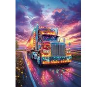 Colorful Truck Driving on A Highway at Night 500-piece Jigsaw Puzzle Bundle Wildlife Pet Family Puzzle Lovers Brain Training Mindful Activity Spring Gift Durable Cardboard 500 PCS