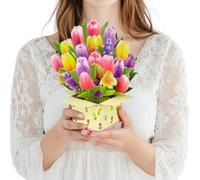 Colorful Tulip 3D Pop Up Spring Greeting Card for Mother’s Day Birthday Easter Anniversary Thank You Sympathy Get Well, Floral Bouquet for Mom, Grandma, Wife, Teacher with Envelope and Blank Note Card