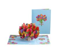 Colorful Tulip Bouquet Blue 3D Pop Up Greeting Card