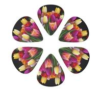 Colorful Tulip Flowers Print Guitar Picks 6 Pack With Organizer Storage Bag 0.46 0.71 0.96mm Guitar Plectrums Guitars Accessories For Bass Electric Acoustic Guitars
