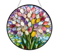 Colorful Tulip Sun Catcher, Spring Tulip Garden Ornament, Stained Glass Style Acrylic Suncatcher for Windows, Exquisite Window Hanging Decor for Home, Garden and Balcony