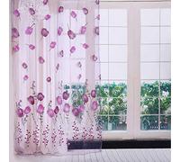 Colorful Tulips Floral Printing Tulle Voile Curtains Sheer Drape Balcony Door Room Dividers Scarf Valances Pastoral Decorative Window for Balcony Living Room Bedroom Kitchen, 100 * 200cm (Purple)