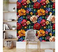 Colorful Tulips Flower Self Adhesive Wallpaper Tiles Texture Contact Paper Peel and Stick Wallpaper Thicken Waterproof Matte with Sticky Canvas Wall Cabinets Furniture Stickers Decorate 0.52×20 m
