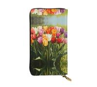 Colorful tulips Long leather wallet, portable credit card holder, zippered coin purse, and ID compartment