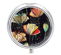 Colorful Tulips On The Black Iron Pill Box Case Organizer with Internal Separate Plastic Dividers, Travel Small Medicine Bag Holder Carrier Round Container