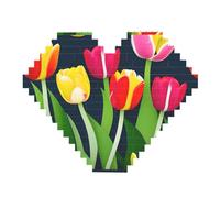 Colorful Tulips Pattern Print Art Brick Puzzle Heart Shaped DIY Building Blocks Set 3D Jigsaw Home Decor 82 Pieces