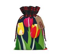 Colorful Tulips Pattern Print Festive Christmas Drawstring Gift Bags For Xmas Decorative Present Wrapping Needs