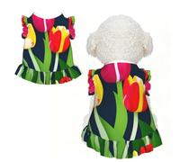 Colorful Tulips pattern Print Pet Breathable Sleeveless Skirt M | Cats Puppy Chihuahua Yorkie Dachshund French Bulldog - Lightweight Tank Top Dog Shirt Soft Stretchy Vest