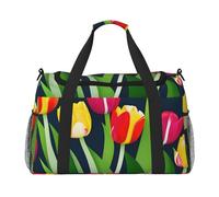 Colorful Tulips Pattern Print Travel Foldable Waterproof Lightweight Carry On Luggage Bag with Shoulder Strap