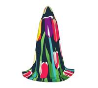 Colorful Tulips Print Cloak with Cape Long Cloak with Hood Full Length Hooded Halloween Costume for Women Men Witch Cosplay, Black, Large