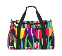 Colorful Tulips Print Functional Travel Tote Ample Space Travel Bag Foldable Carry On Tote for Weekender