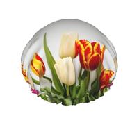 Colorful Tulips Print Shower Cap, Lined Shower Cap For Women Reusable, Double Layer Waterproof Bath Cap