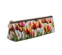 Colorful Tulips Print Triangular Pencil Case Pouch Large-Capacity Stationery Organizer Office Accessory