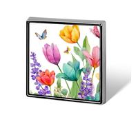 Colorful Tulips Purple Lavender And Butterflies Unisex Brooches & Pins Square Lightweight Lapel Badge Jewelry for Clothing Shawl Hat