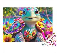 Colorful Turtle Art 1000 Piece Jigsaw Puzzle for Adults Floral Sea Turtle Tropical Whimsical Cute Premium Thick Sturdy Vibrant Challenging Hard Stress Relief Gift 52x38cm/1000pcs