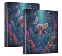 Colorful Turtle Coral Purple 1 1/2 Inch Binders 3 Ring Hold 200 Sheets Cute Floral Folders Notebook Round Ring Planner Binder, 12.4x10.63x2.36inch, 1 Pack