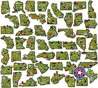 Colorful U.S. State Magnet Set by Classic Magnets, 3D Rubber Vintage-Style 51-Piece Set, Collectible Souvenirs and Gifts Made in The USA