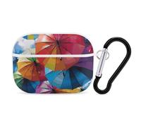 Colorful Umbrella AirPods Pro Case Cover with Keychain Ring PC Hard Shell Protective Case for AirPods Pro 2nd for Women Men Generation Easy Open Full Drop Protection Cover White-Style