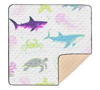 Colorful Underwater Animal Shark Whale Jellyfish Soft Padded Baby Play Mat for Floor Waterproof Tummy Time Activity Mat for Babies Infants Toddlers, 50'' x 50''
