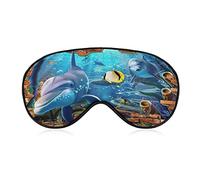 Colorful Underwater World Sleep Mask Blindfold Cute Dolphin Adjustable Super-Smooth Soft Eye Mask Cover for Men Women Travel and Nap