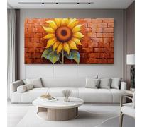 Colorful Unframed Canvas Wall Art, Modern Brick Wall Flowers Sunflowers Pictures Painting on Canvas Prints for Living Room Bedroom Bathroom Kitchen Hallway Ready To Hang - 61 x 41 cm