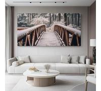 Colorful Unframed Canvas Wall Art, Photography Snowflakes Forest Wooden Bridge Pictures Painting on Canvas Prints for Living Room Bedroom Bathroom Kitchen Hallway Ready To Hang - 61 x 41 cm