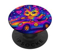 Colorful Unicorn Cat Phone Grip with Cosmic Sky Design PopSockets Adhesive PopGrip