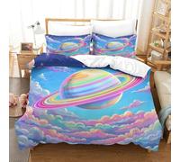 Colorful Universe 3D Printed Duvet Cover Sets,Dreamy Rainbow Planet Bedding Set Soft Microfiber Quilt Covers 3pcs, Comforter Cover with Zipper Closure for Kids Teens Bedding Super King（260x220cm）