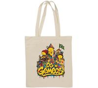 Colorful Urban Characters on Buildings Natural Cotton Tote Bag White