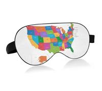 Colorful USA Map with States and Capital Cities on White Adjustable Sleep Mask Lightweight Blindfold with Fashion Patterns Elastic Hidden Strap Relaxing Light Block 9.45 x 3.9 inch