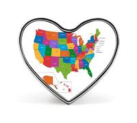 Colorful USA Map with States and Capital Cities on White Heart Brooch Pin, Unisex Smooth Surface Lapel Tie Pin, Lightweight Badge Jewelry Crafts Decor for Costume Accessory Men Women