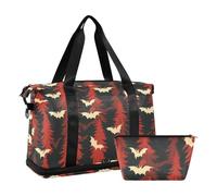 colorful Vampire Bat Red Pine Trees Travel Duffel Bags Carry on Weekender Overnight Bags Sports Gym Bag with Adjustable Strap for Gym 2 Pcs Set, colorful Vampire Bat Red Pine Trees, One Size
