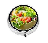 Colorful Various Salad Print Round Pill Organizer 3 Compartment Pill Box Portable Medicine Pill Case for Outdoor Travel