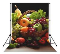 Colorful Various Vegetables and Fruit Backdrop for Photography,5 x 7 ft Fabric Background Photo Backdrop Curtain Drapes Screen Collapsible Seamless Photoshoot Props for Portraits Party Video Studio