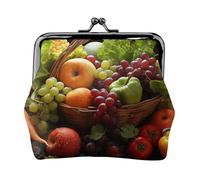 Colorful Various Vegetables and Fruit Coin Purse for Women, Small PU Leather Change Purse with Kiss Lock, Vintage Coin Wallet Card Holder, Mini Coin Pocket Pouch Change Holder for Travel, Party