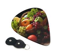 Colorful Various Vegetables and Fruit Guitar Picks 6 Pcs, 0.46mm Thickness Celluloid Plectrum with Leather Picks Holder, Personalized Guitar Pick for Bass Electric Acoustic Guitars Lovers Gift