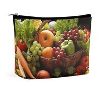Colorful Various Vegetables And Fruit Makeup Bag Wide-Open Travel Bag Organizer for Toiletry Make Up Cosmetic Waterproof Portable Zipper Pouch Purse Lightweight Small Makeupbag Gift for Women Girl