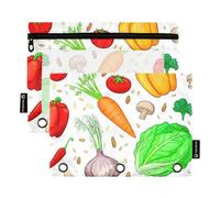 Colorful Vegetables Carrots White Pencil Pouch for 3 Ring Binder Zipper Binder Pencils Bags Pink Clear Binders Pen Case School Classroom 9.8" x 7.1", 2 Packs